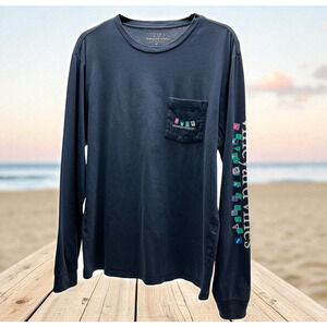 Vineyard Vines Men's Long Sleeve Pocket Tee Blue Gray Nautical Banner Size Med